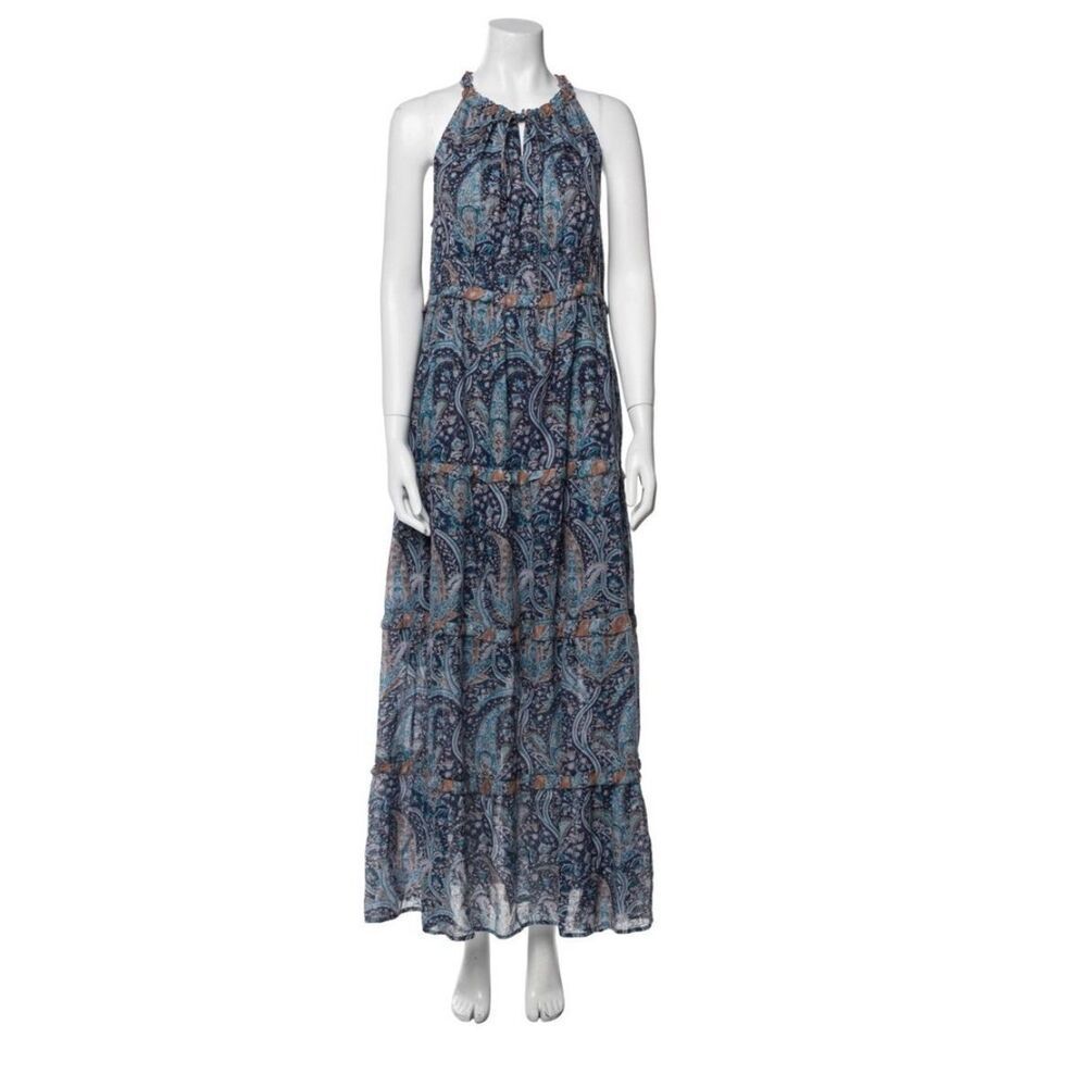Caroline Constas Blue Paisley Halter Cotton Long Boho Maxi Dress M NWT/002 - Picture 1 of 13